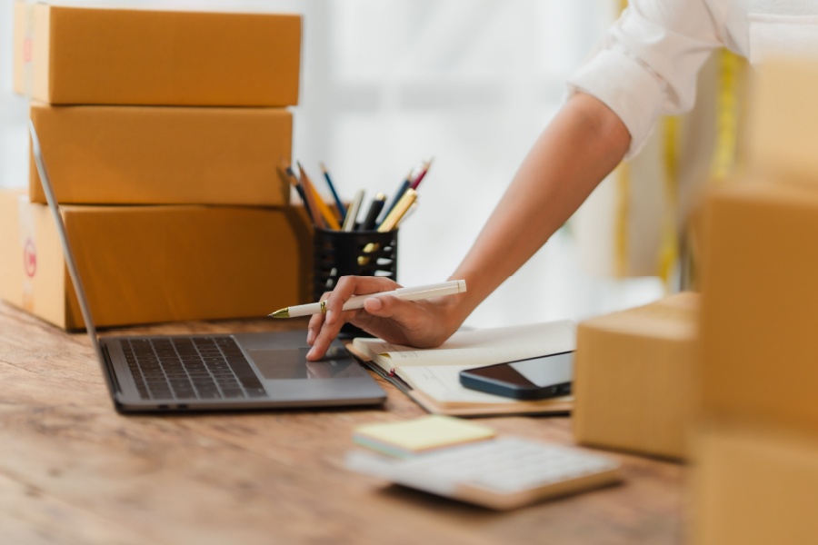 e-commerce seller preparing orders for fulfillment