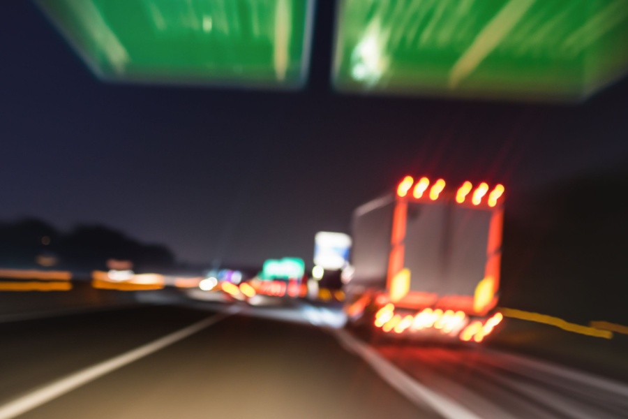 Blurred semitruck on the highway