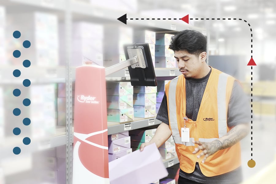 Employee sorting boxes at a Ryder fulfillment center