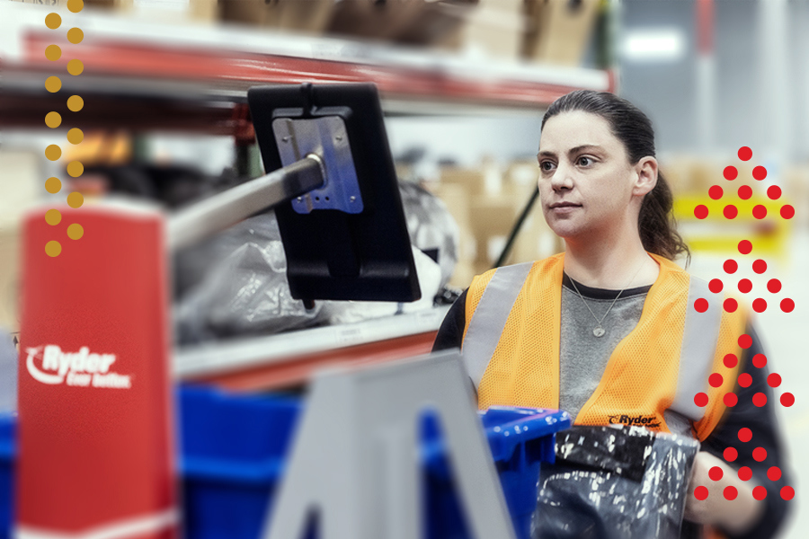 A Ryder employee fulfilling orders at an ecommerce fulfillment center A Ryder employee fulfilling orders at an ecommerce fulfillment center