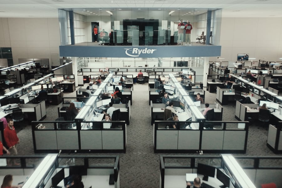 Ryder freight management employees hard at work at Ryder headquarters