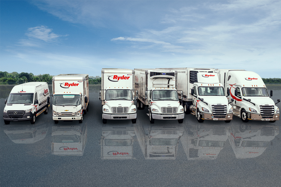 All of Ryder's truck and van lease options lined up in a row