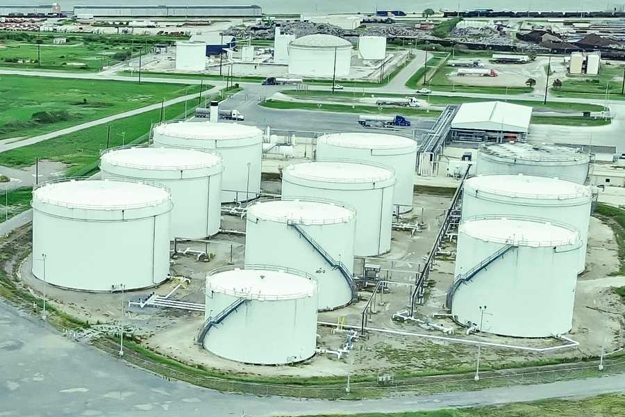 Birdseye view of an oil and gas storage facility