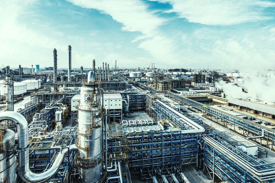 Birdseye view of an oil and gas refinery