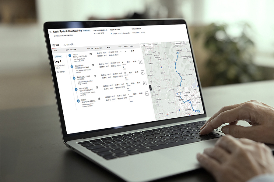 Laptop displaying a Ryder supply chain visibility dashboard called Ryderview Laptop displaying a Ryder supply chain visibility dashboard called Ryderview