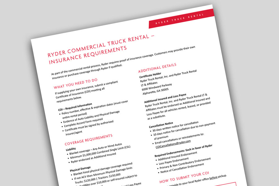 Cover of insurance requirements one-pager
