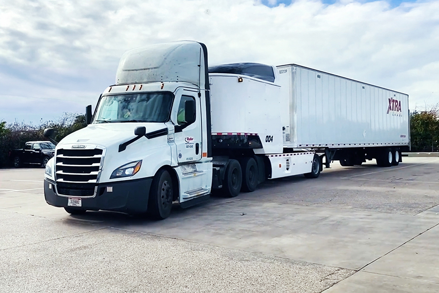 A semi truck equipped with advanced vehicle technology