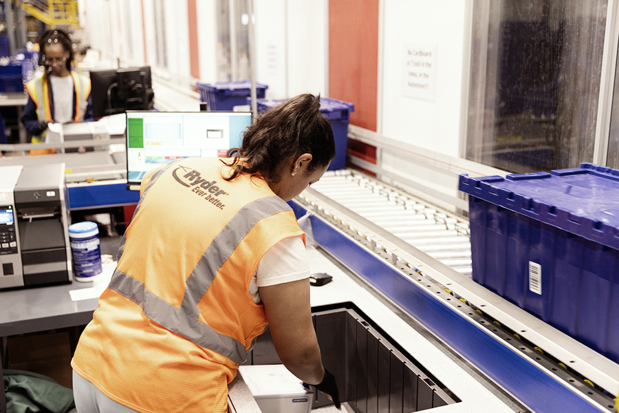Goods-to-person system delivering items to a Ryder picking station Goods-to-person system delivering items to a Ryder picking station