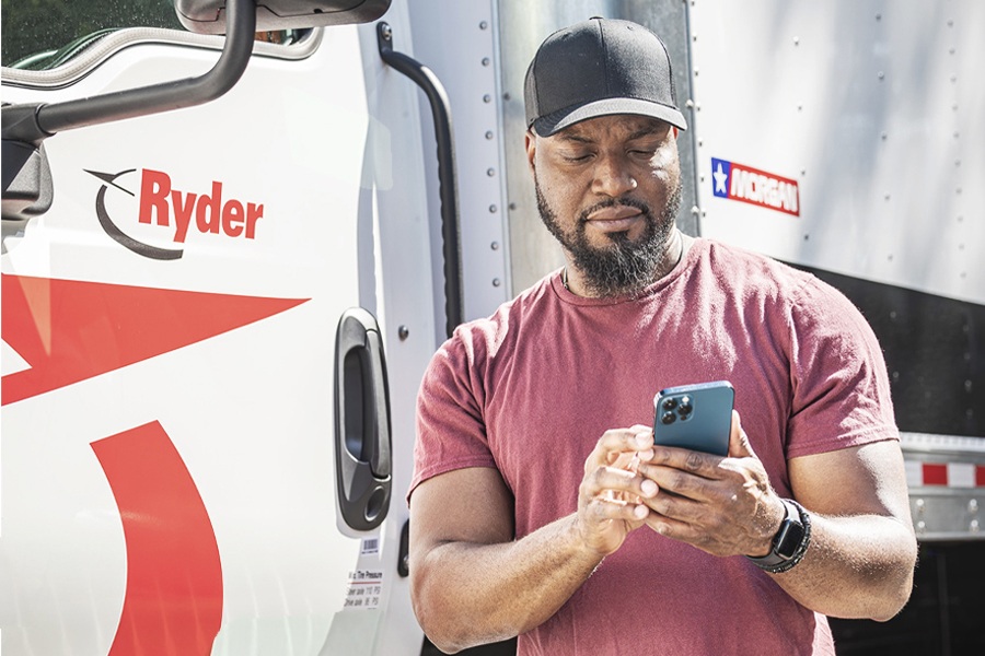 Ryder customer using an app to view integrated telematics