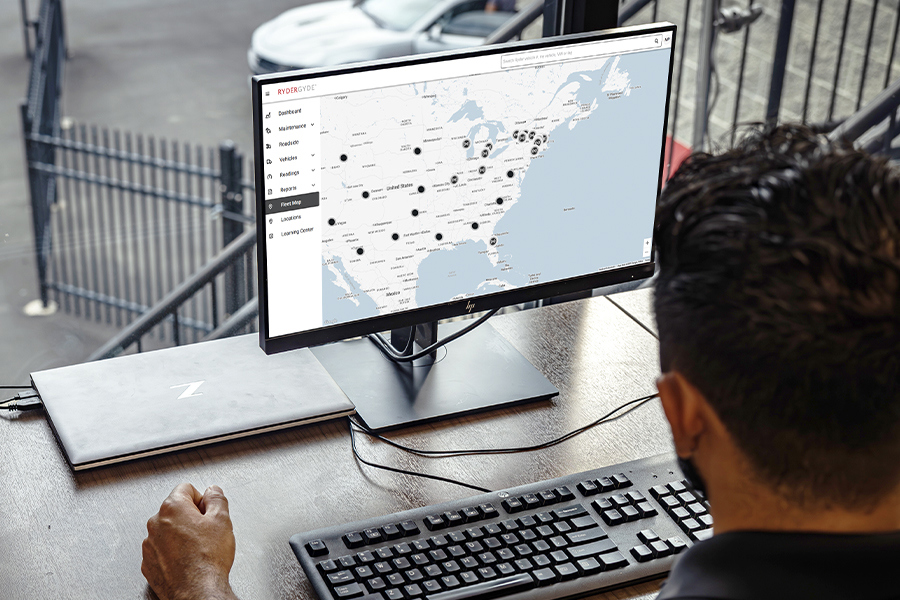 A Ryder customer keeping tabs on his fleet using Ryder's telematics solutions