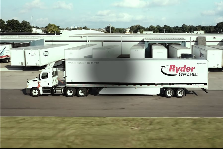 Video showcasing a Ryder tandem axle day cab tractor-trailer